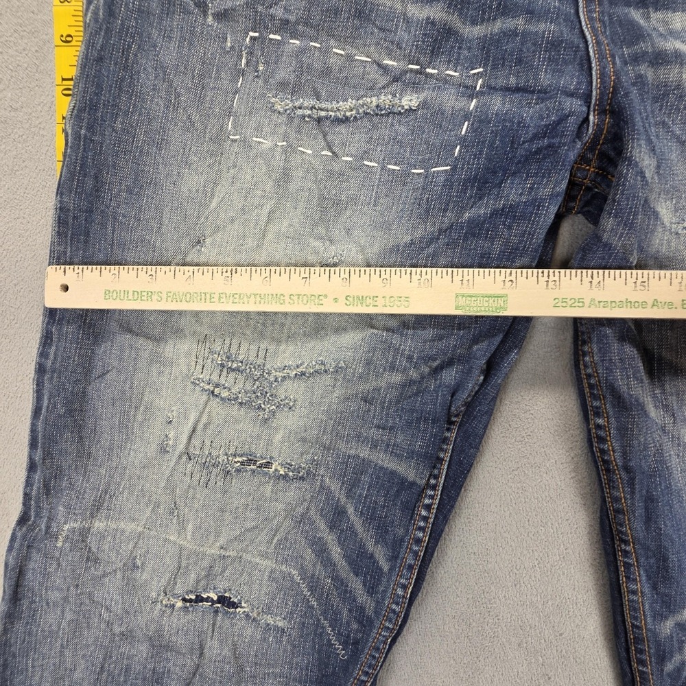 Bad Kids Jeans Mens Selvedge Blue Thrashed Honeycomb Whiskers Skull Fits 34x29 - Picture 6 of 16